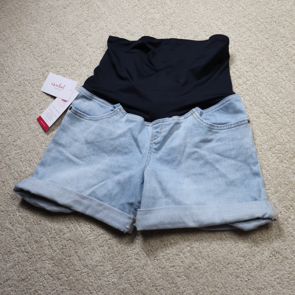 Isabel Maternity by Ingrid & Isabel Light Wash Midi Denim Shorts Size 2 NWT